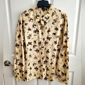 Cruel Denim Pearlsnap Horses Shirt XXL